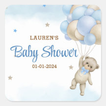 Chuva de Balões Azuis de Ursinho - Baby Shower