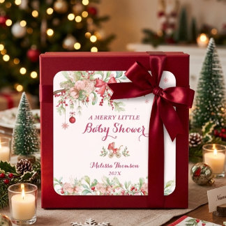 Adesivo Quadrado Chuva de Bebê Alegre Natal Laço Vermelho Flor