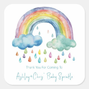 Adesivo Quadrado Chuva de Bebê Arco-íris Boho Aquarela