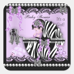 Adesivo Quadrado Chuva de Bebê Bebê Menina Lilás Zebra Renda