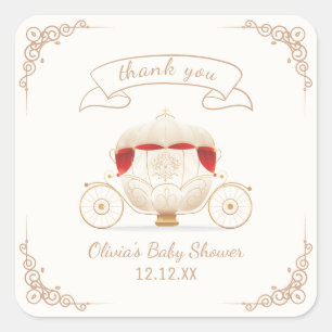 Adesivo Quadrado Chuva de Bebê Carruagem Elegante Dourada Conto de