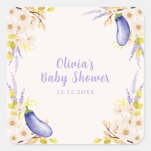 Adesivo Quadrado Chuva de Bebê de Lavanda Primavera Flor de Berinje