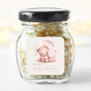 Adesivo Quadrado Chuva de Bebê de Urso em Aquarela Fofa para Menina