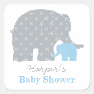 Adesivo Quadrado Chuva de Bebê Elefante Azul Menino e Mamãe