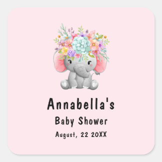 Adesivo Quadrado Chuva de Bebê Elefante com Flores