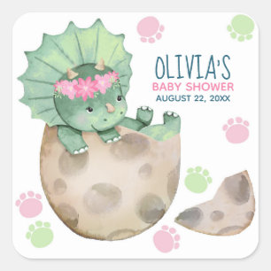 Adesivo Quadrado Chuva de Bebê Menina Dinossauro Triceratops