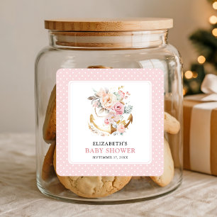 Adesivo Quadrado Chuva de Bebê Menina Floral Boho Âncora