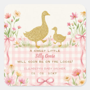 Adesivo Quadrado Chuva de Bebê Menina Ganso Bobo Floral Laço Rosa