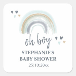 Adesivo Quadrado Chuva de Bebê Menino Azul Boho Arco-íris Quadrado
