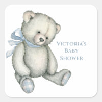 Chuva de Bebê Menino Azul Urso de Pelúcia Aquarela