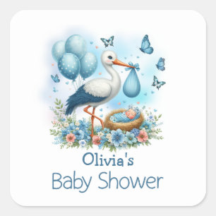 Adesivo Quadrado Chuva de Bebê Menino Cegonha Azul