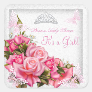 Adesivo Quadrado Chuva de Bebê Princesa Menina Borboleta Rosa 3