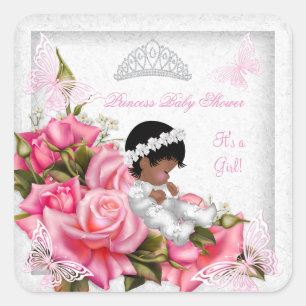 Adesivo Quadrado Chuva de Bebê Princesa Menina Borboleta Rosa 3