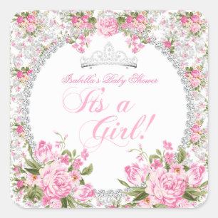 Adesivo Quadrado Chuva de Bebê Princesa Menina Rosa Floral Vintage
