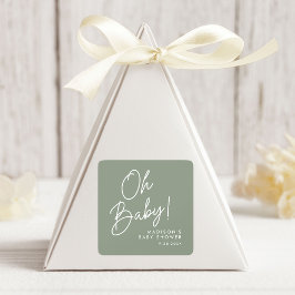 Adesivo Quadrado Chuva de Bebê Rótulo Moderno Oh Baby Verde Oliva