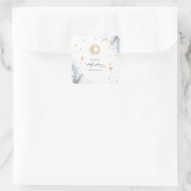 Adesivo Quadrado Chuva de Bebê Sol, Lua, Estrelas Celestiais (Bolsa)