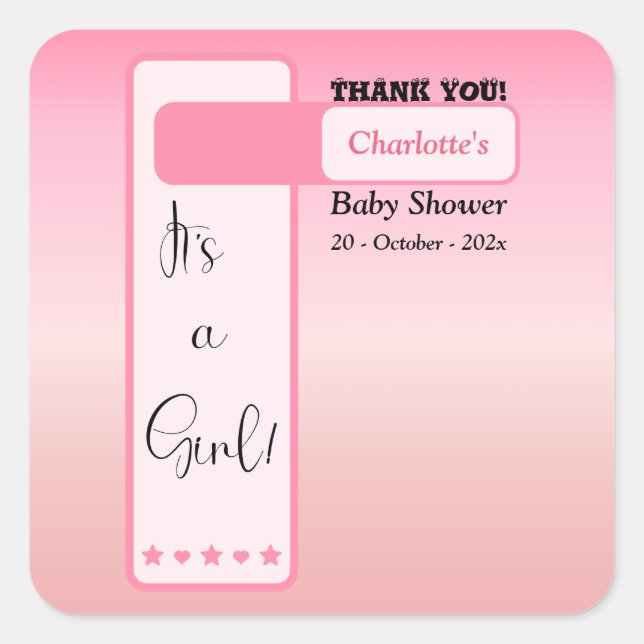 Adesivo Quadrado Chuva de Bebê Texto Olho Cute Gradiente Rosa (Frente)