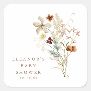 Adesivo Quadrado Chuva de Bebê Wildflower Neutro em Aquarela