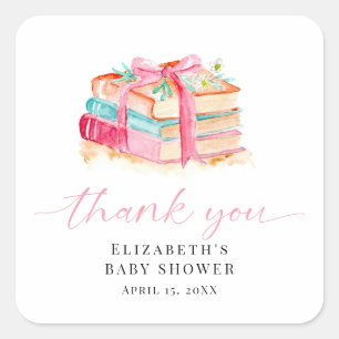 Adesivo Quadrado Chuva de Bênçãos Baby Shower Aquarela Rosa Obrigad
