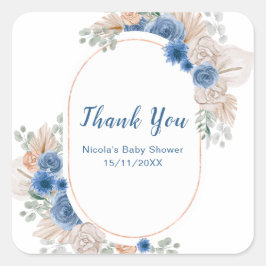 Adesivo Quadrado Chuva de Boho Azul Baby Shower