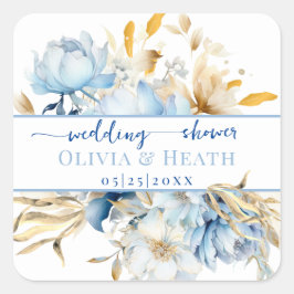 Adesivo Quadrado Chuva de Casal Floral Azul Poeirento Dourado