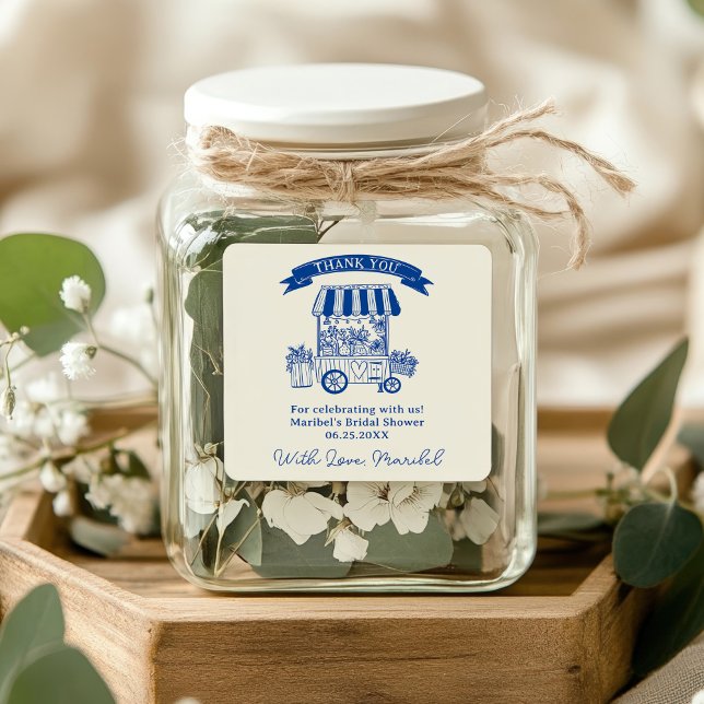 Adesivo Quadrado Chuva de casamento com rabiscos florais fora do me (Off the market floral scribbles bridal shower square sticker)