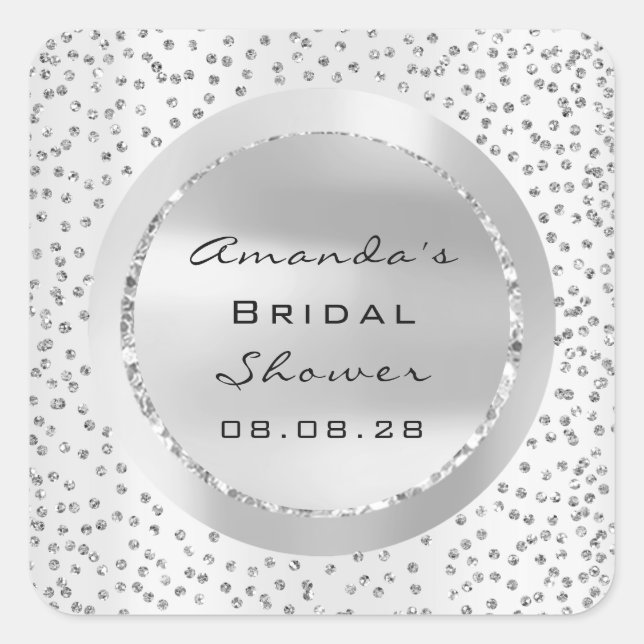 Adesivo Quadrado Chuva de Confetes Cinza Brilho Sweet 16 Aniversári (Frente)