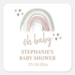 Adesivo Quadrado Chuva de Cores Boho Baby Shower Obrigado