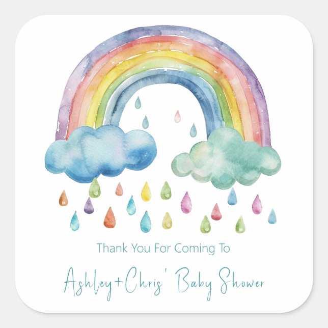 Adesivo Quadrado Chuva de Cores Boho Chás de Bebê (Frente)