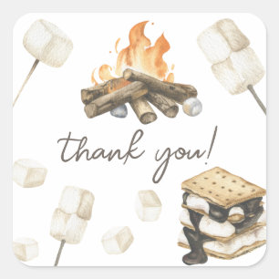 Adesivo Quadrado Chuva de cores Obrigado Baby Shower S'more