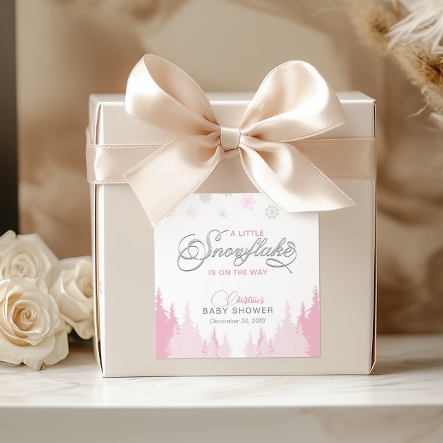 Adesivo Quadrado Chuva de Flocos de Neve - Baby Shower de Inverno (Criador carregado)