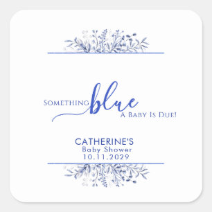 Adesivo Quadrado Chuva de Flores Azuis Baby Shower Something Blue
