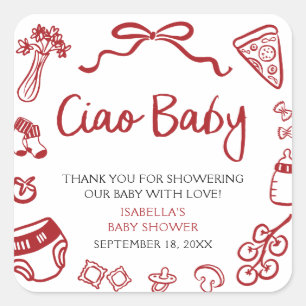 Adesivo Quadrado Chuva de Ideias de Baby Shower Vermelho Italiano D