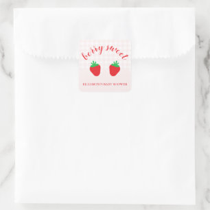 Adesivo Quadrado Chuva de Morangos - Baby Shower Doce