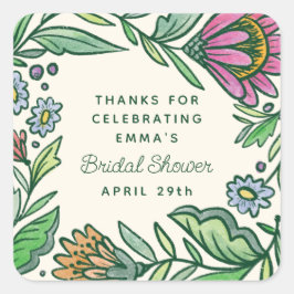 Adesivo Quadrado Chuva de Noiva Artística Floral Folk Escandinava