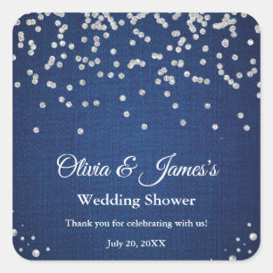 Adesivo Quadrado Chuva de Noiva Casal Denim Azul Diamantes Pérolas