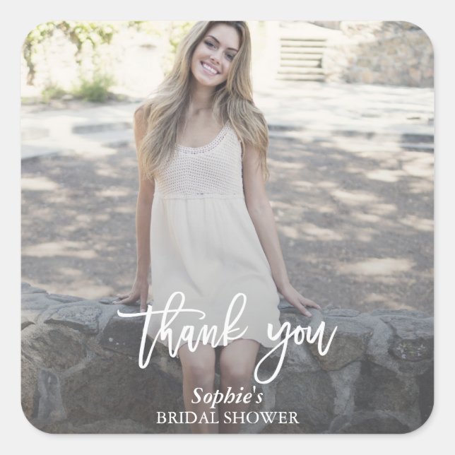 Adesivo Quadrado Chuva de Noiva com Foto Personalizada e Caligrafia (Frente)