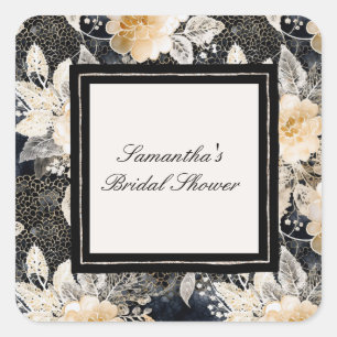 Adesivo Quadrado Chuva de Noiva Floral Animal Leopardo Creme Preto