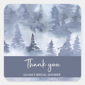 Adesivo Quadrado Chuva de Noiva Floresta de Inverno Aquarela Azul N