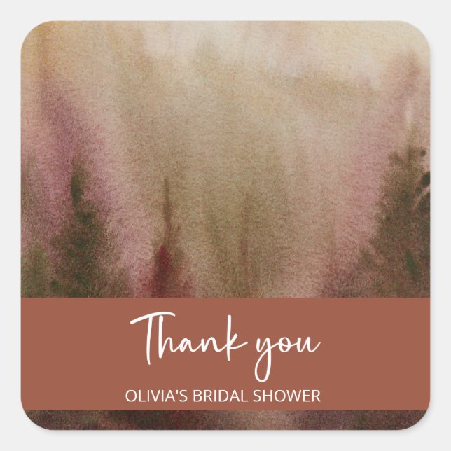 Adesivo Quadrado Chuva de Noiva Floresta Terracota Aquarela Outono (Frente)