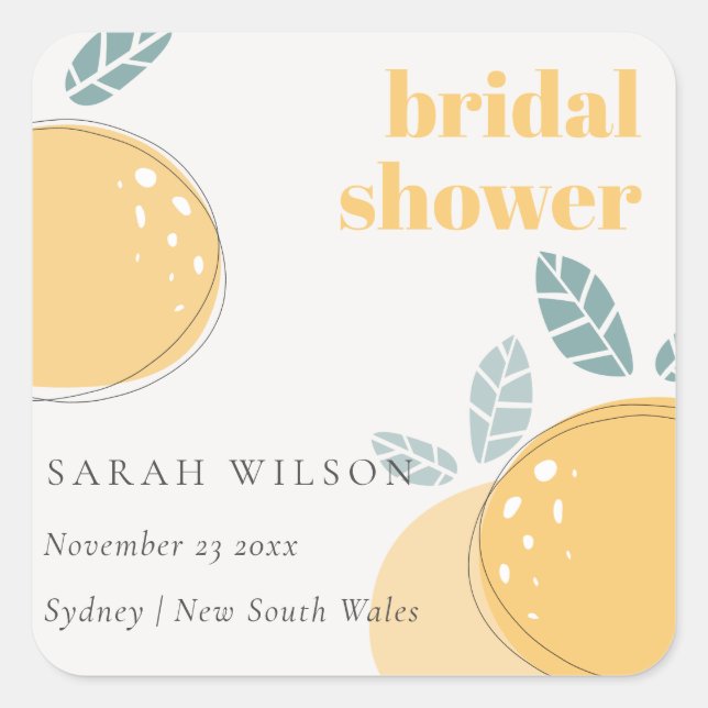 Adesivo Quadrado Chuva de Noiva Ousada de Limão Abstrato Fofo  (Frente)