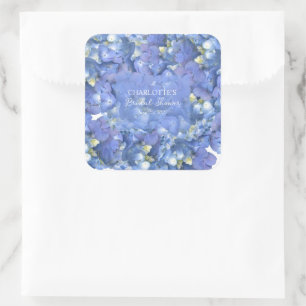 Adesivo Quadrado Chuva de Noiva Personalizada com Hortênsias Azuis