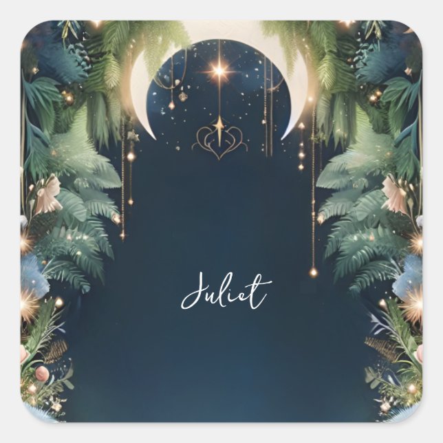 Adesivo Quadrado Chuva Mágica Sonho Estrelas Místicas Chá de Noiva  (Frente)