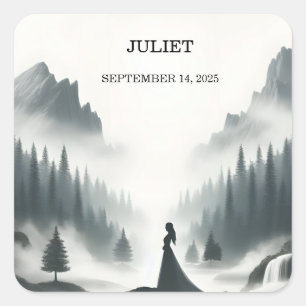 Adesivo Quadrado Chuva no Rio Nuvem Montanha Fumegante Chá de Noiva