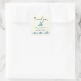 Adesivo Quadrado Chuveiro de Bebê Azul Náutico Agradecimento em Aqu