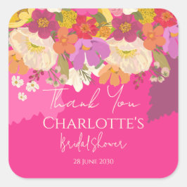 Adesivo Quadrado Chuveiro de Noiva Jardim Floral Rosa Obrigado