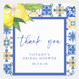 Adesivo Quadrado Chuveiro de Noiva Limões Azuis Mediterrâneos Obrig