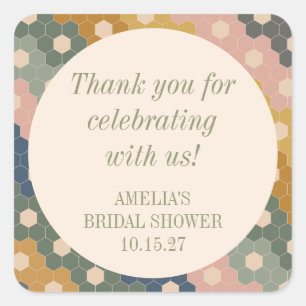 Adesivo Quadrado Chuveiro de Noiva Vintage Boho Terroso Agradecimen