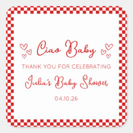 Adesivo Quadrado Ciao Baby! Italian Red Baby Shower Thank You