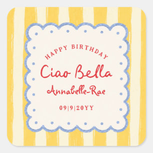Adesivo Quadrado Ciao Bella Aniversário Italiano Nome Personalizado